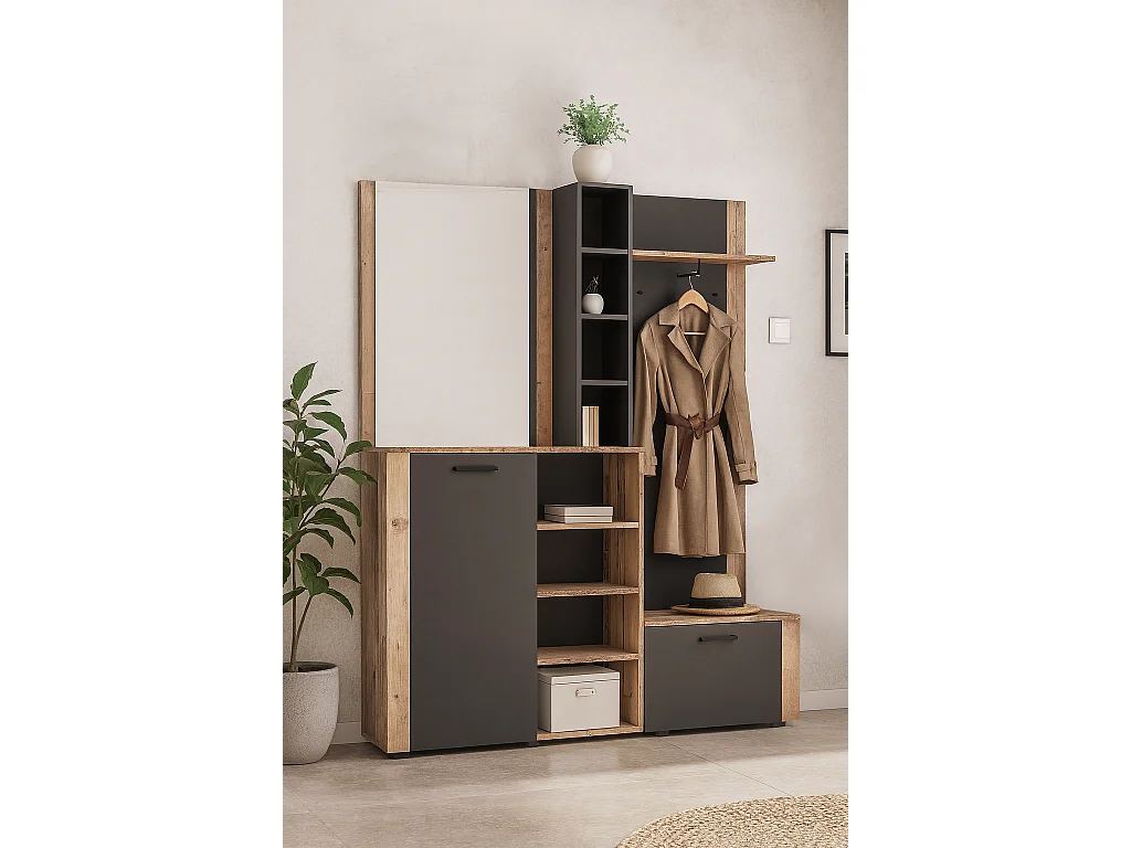 Meuble d'entrée Barry anthracite / old style light 150 cm