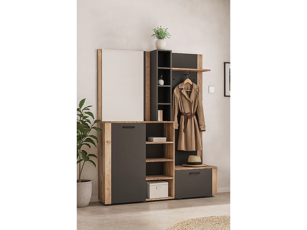 Meuble d'entrée Barry anthracite / old style light 150 cm