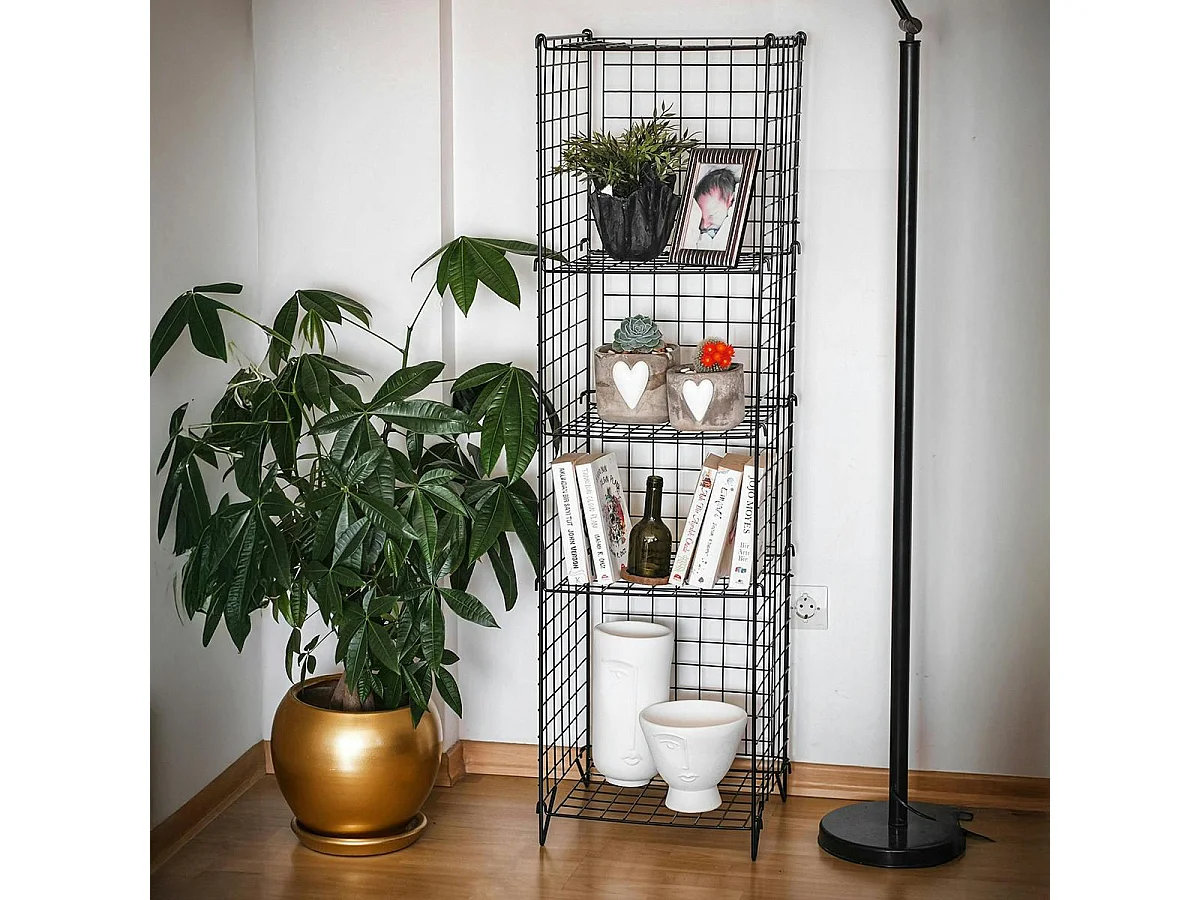 Colonne industrielle noire grillagée, 5 plateaux SFAX