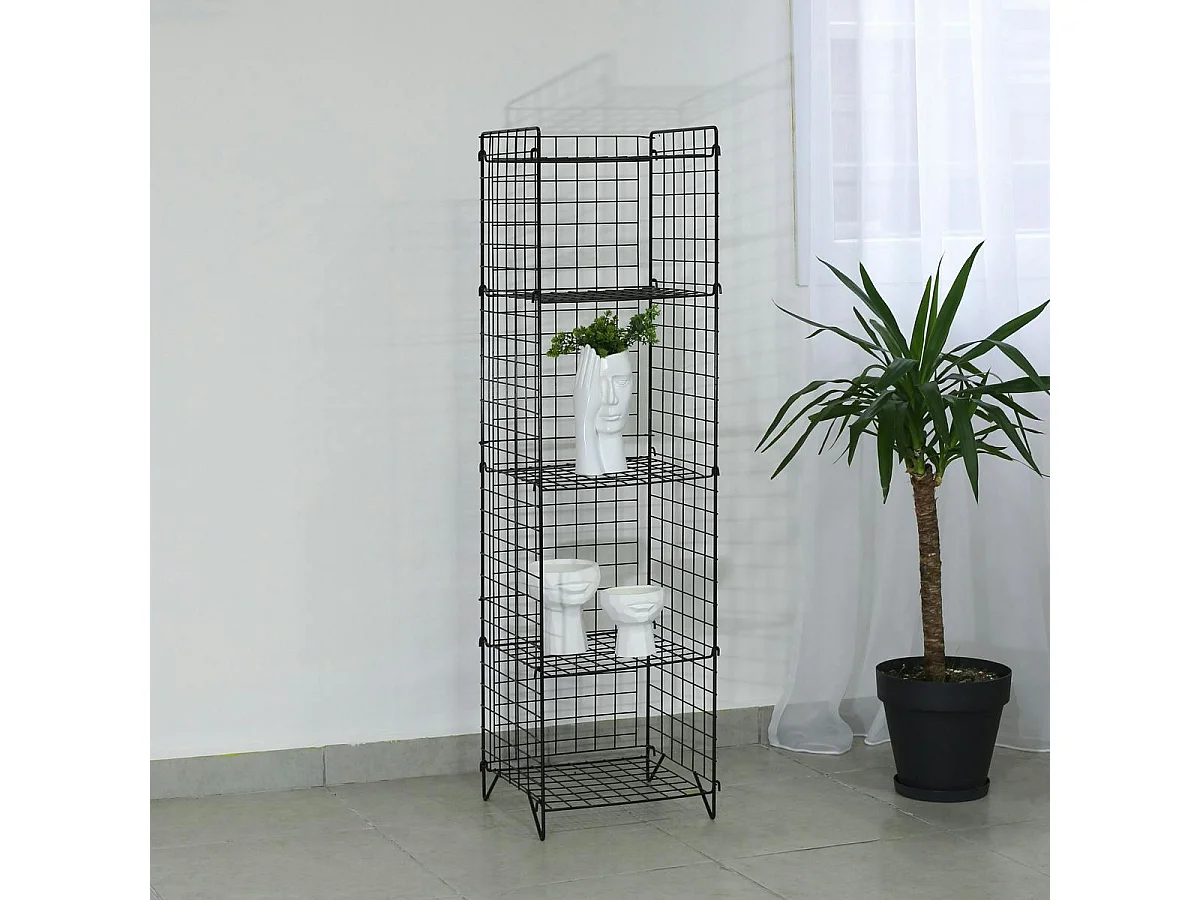 Colonne industrielle noire grillagée, 5 plateaux SFAX