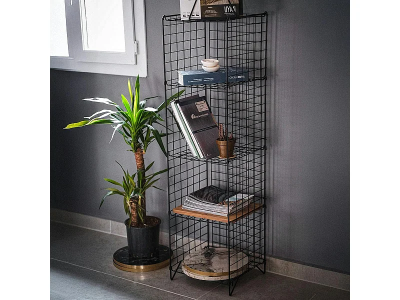 Colonne industrielle noire grillagée, 5 plateaux SFAX