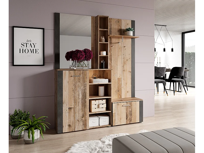 Meuble d'entrée Barry old style light / anthracite 150 cm