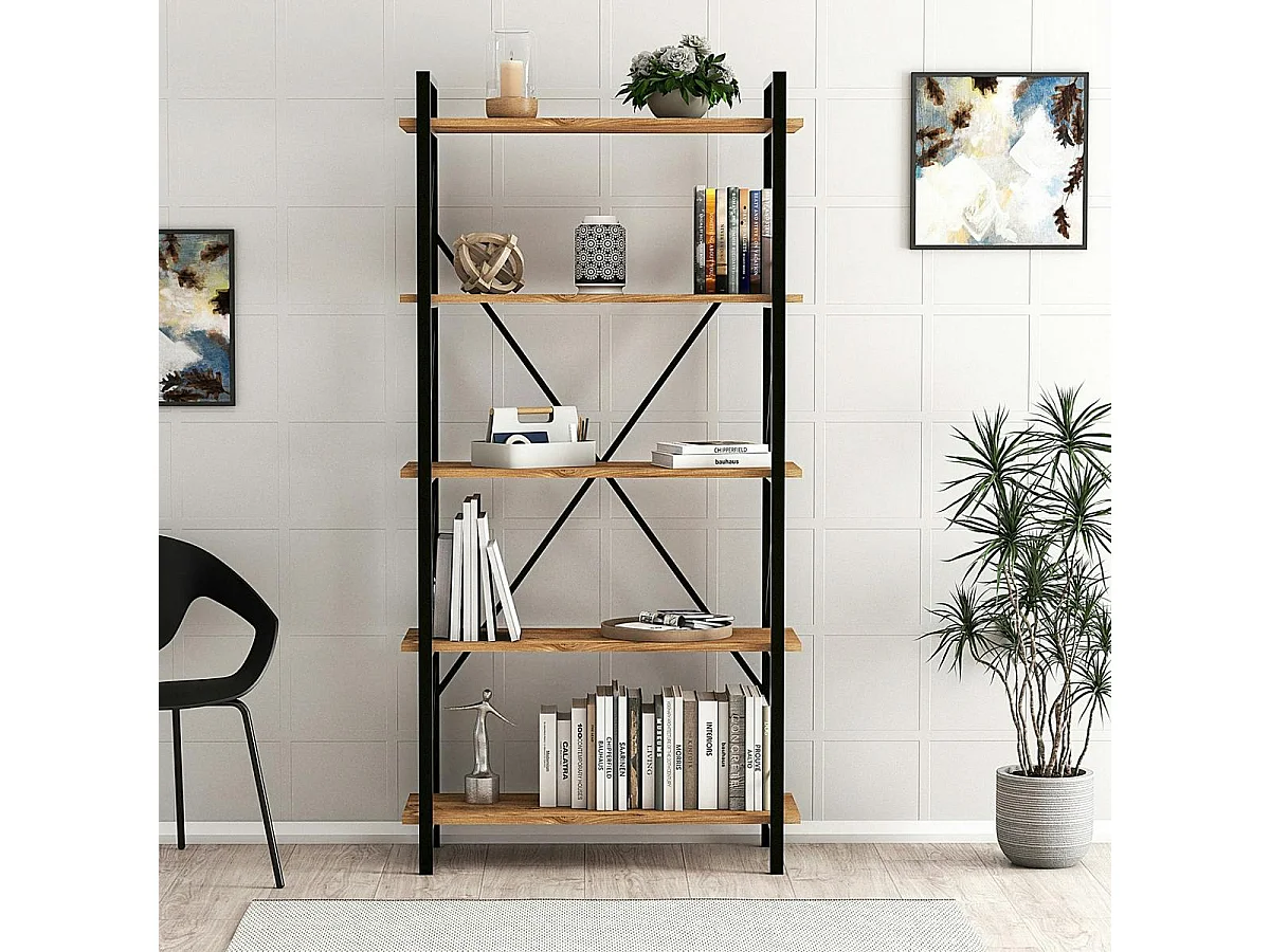 Bibliothèque industrielle à dos croisé, 5 plateaux JENA