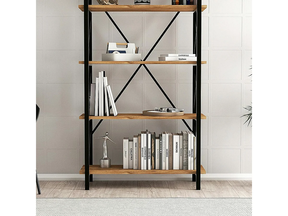 Bibliothèque industrielle à dos croisé, 5 plateaux JENA