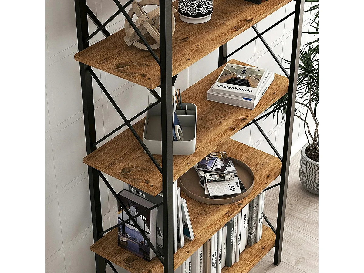 Bibliothèque industrielle à dos croisé, 5 plateaux JENA