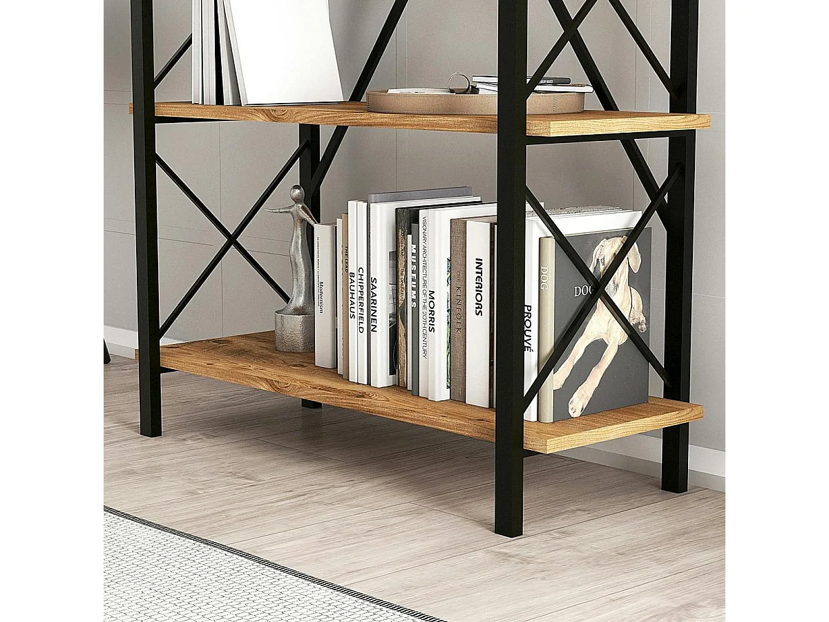 Bibliothèque industrielle à dos croisé, 5 plateaux JENA