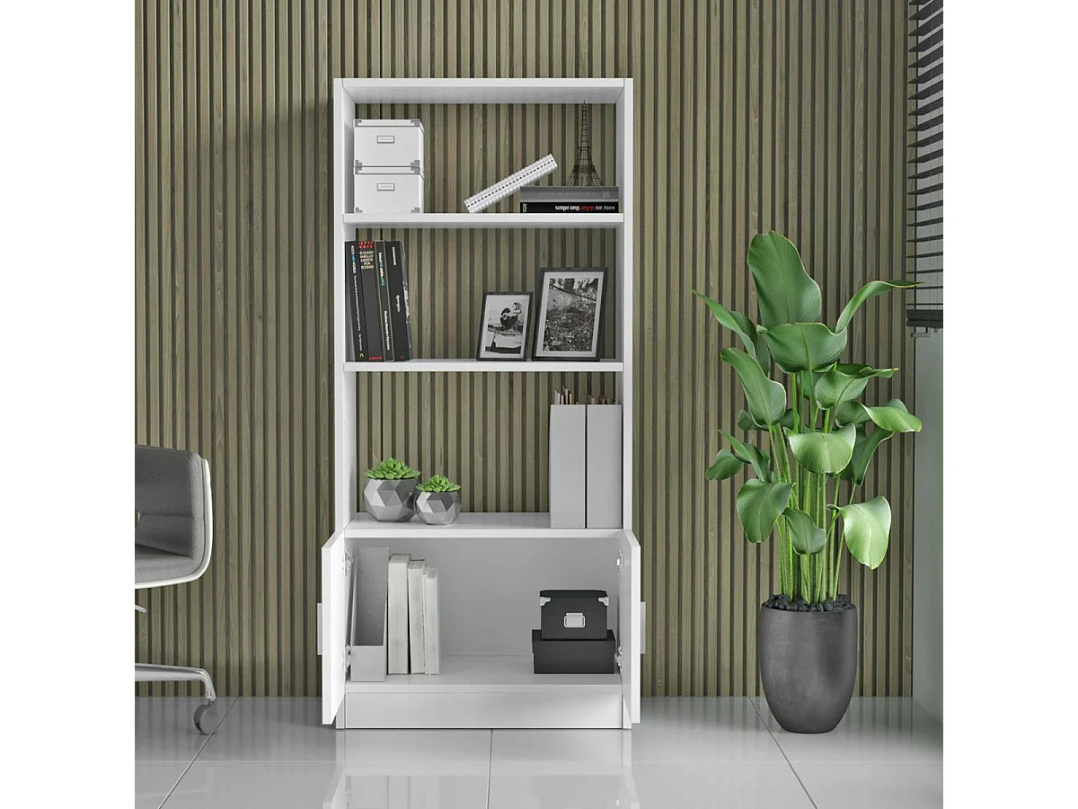 Bibliothèque blanche à rangement bas et poignées métal MARFA