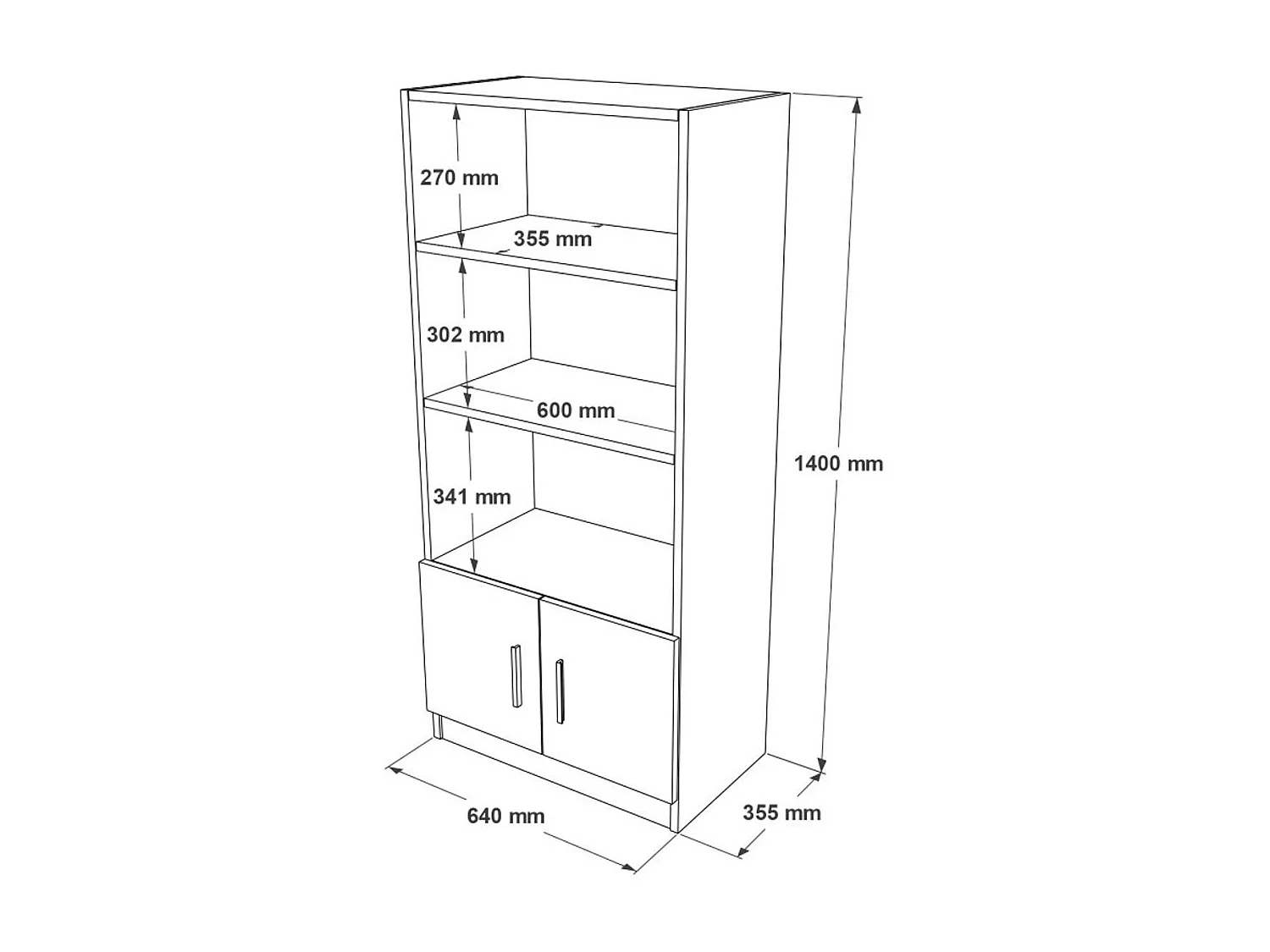 Bibliothèque blanche à rangement bas et poignées métal MARFA