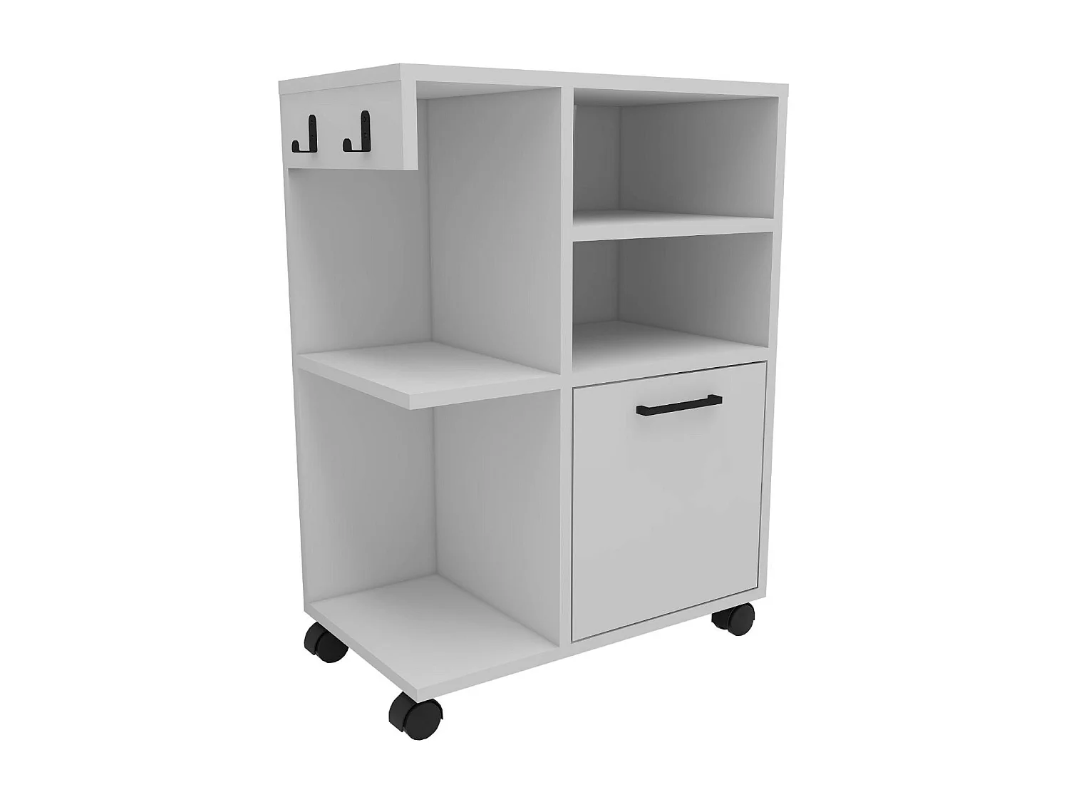 Meuble de rangement blanc sur roulettes, 2 patères MARFA