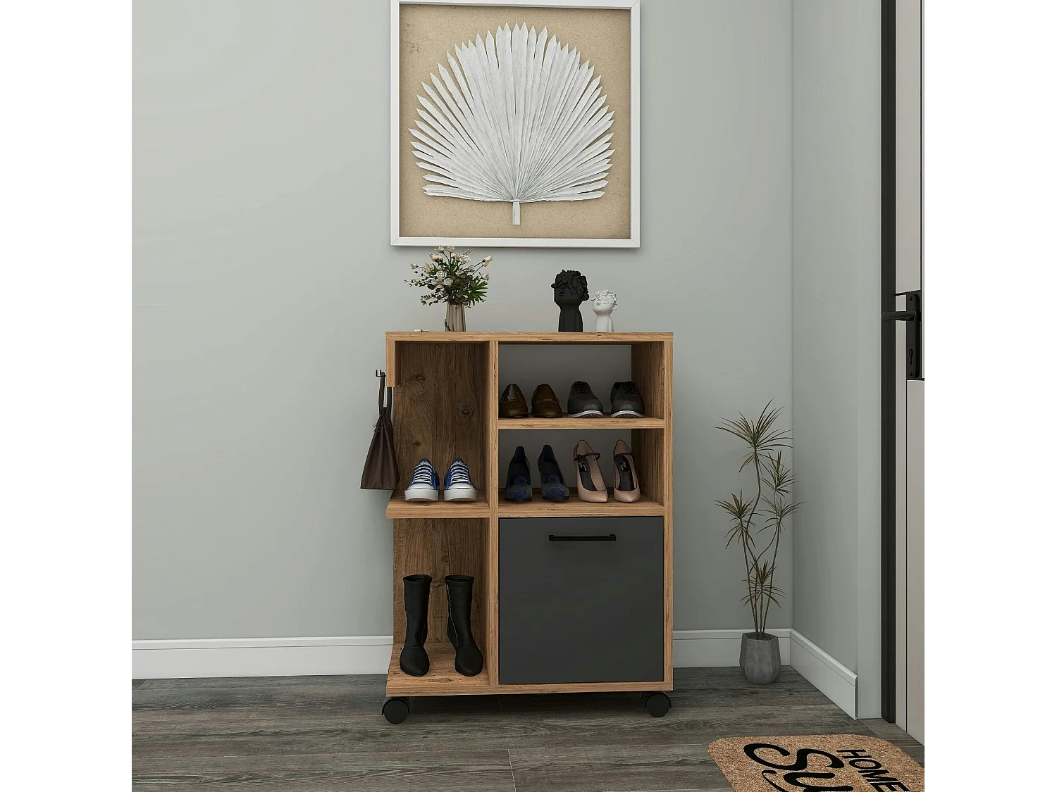 Meuble de rangement sur roulettes effet bois de pin MARFA