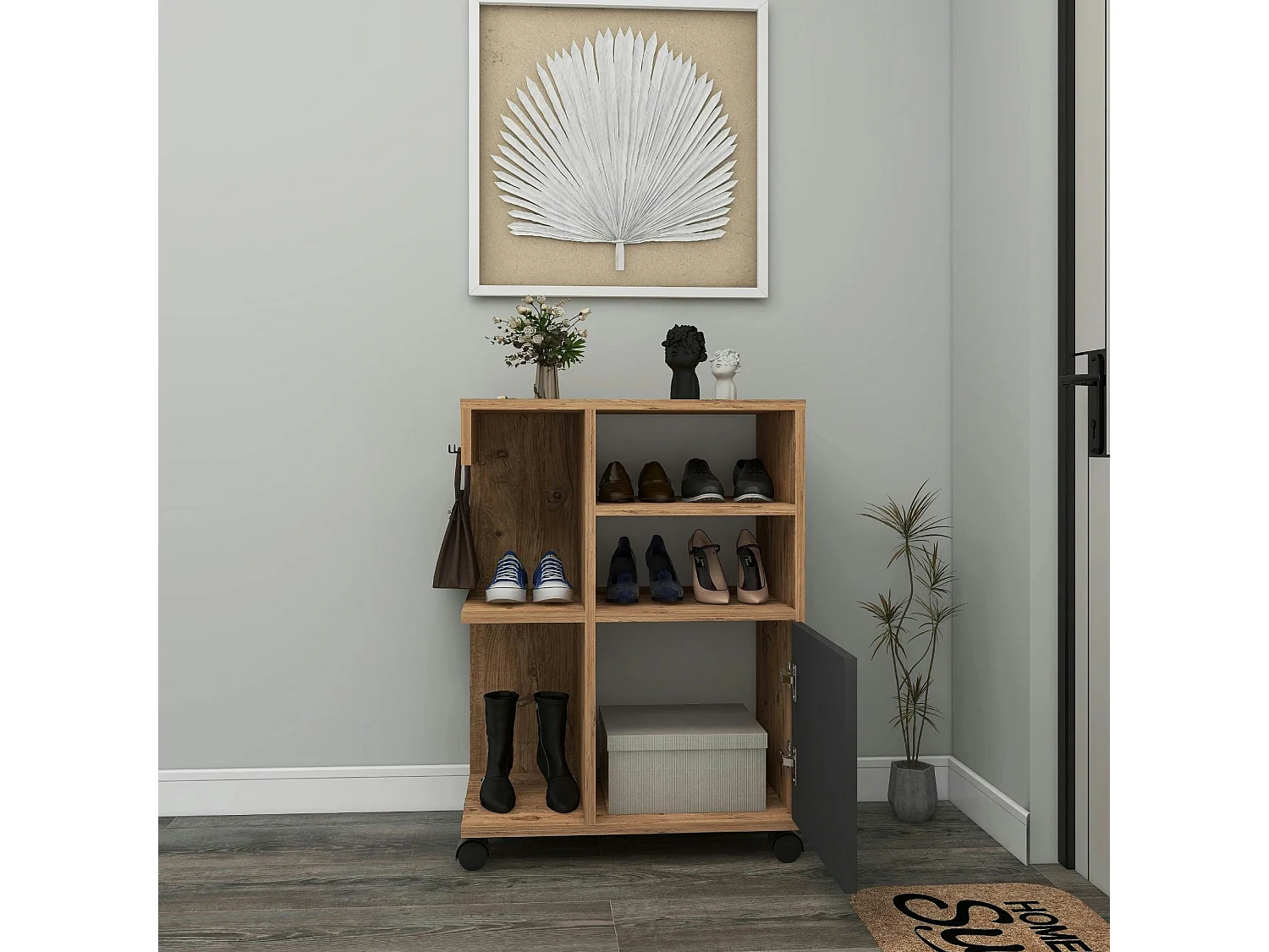 Meuble de rangement sur roulettes effet bois de pin MARFA