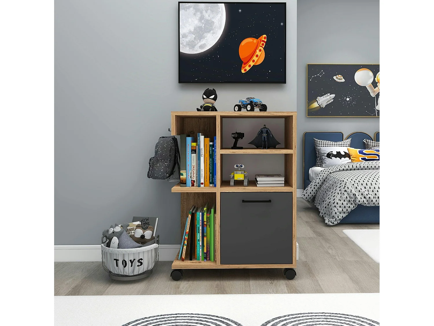 Meuble de rangement sur roulettes effet bois de pin MARFA