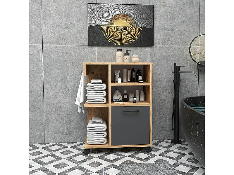 Meuble de rangement sur roulettes effet bois de pin MARFA