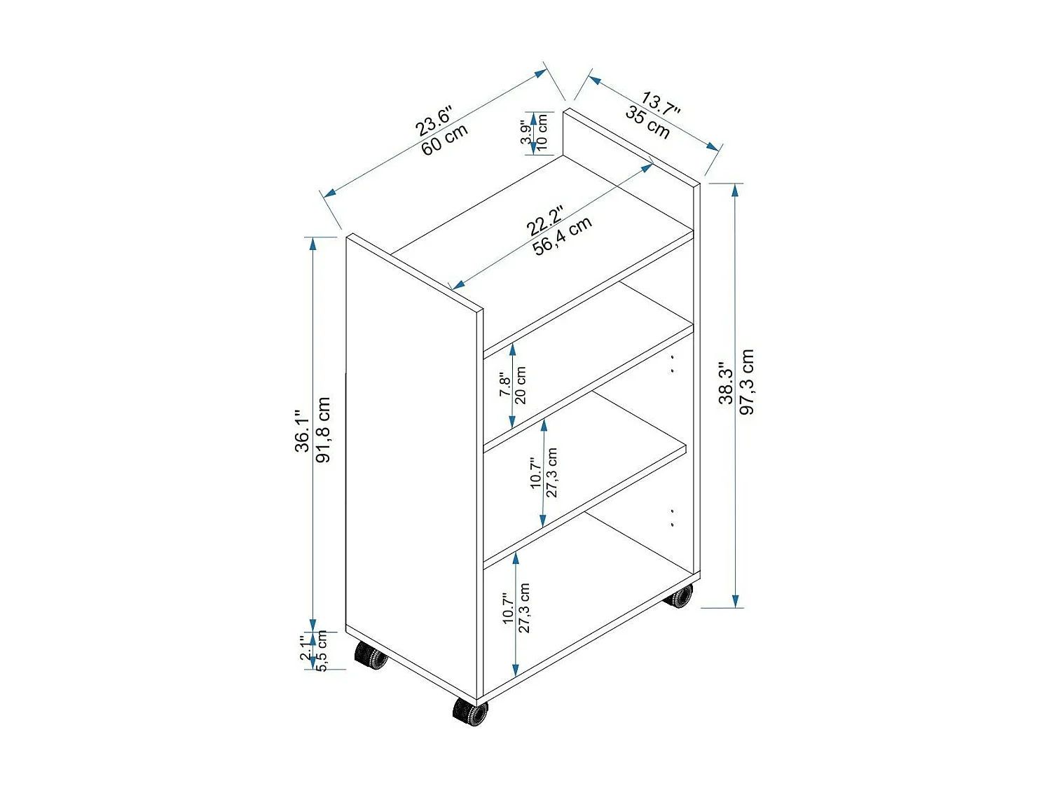 Meuble de rangement sur roulettes 2 portes blanches MARFA