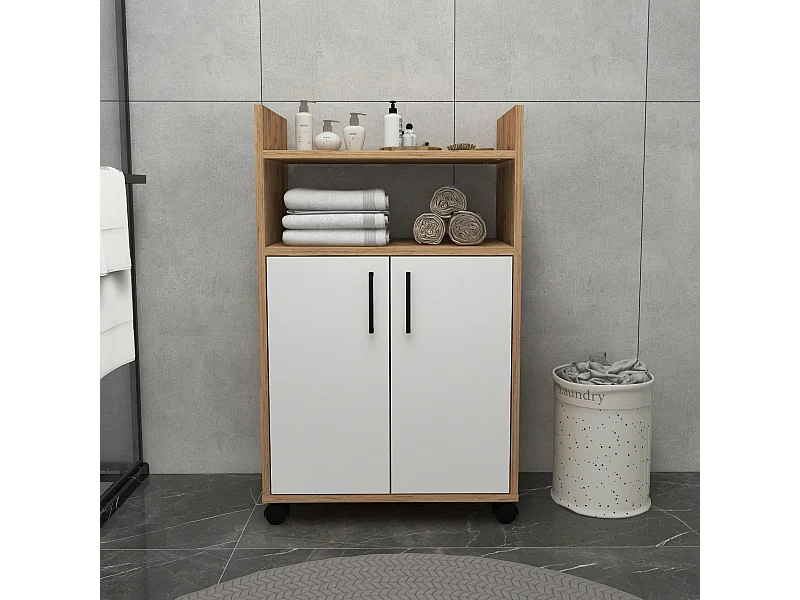 Meuble de rangement sur roulettes 2 portes blanches MARFA
