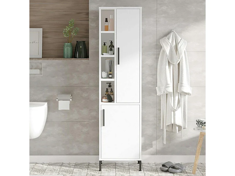 Colonne salle de bains blanche 2 portes 4 niches JENA