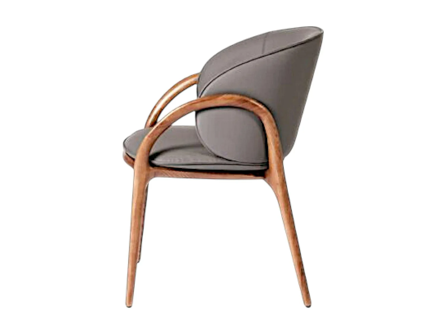 Chaise en cuir gris foncé dos rond accoudoirs bois brun ALDER