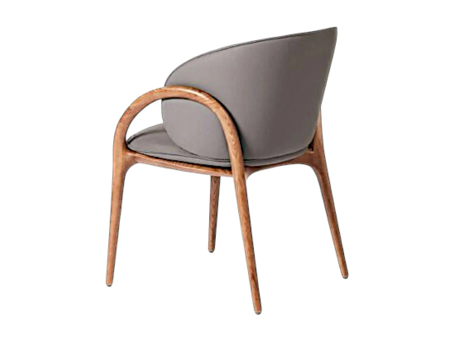 Chaise en cuir gris foncé dos rond accoudoirs bois brun ALDER