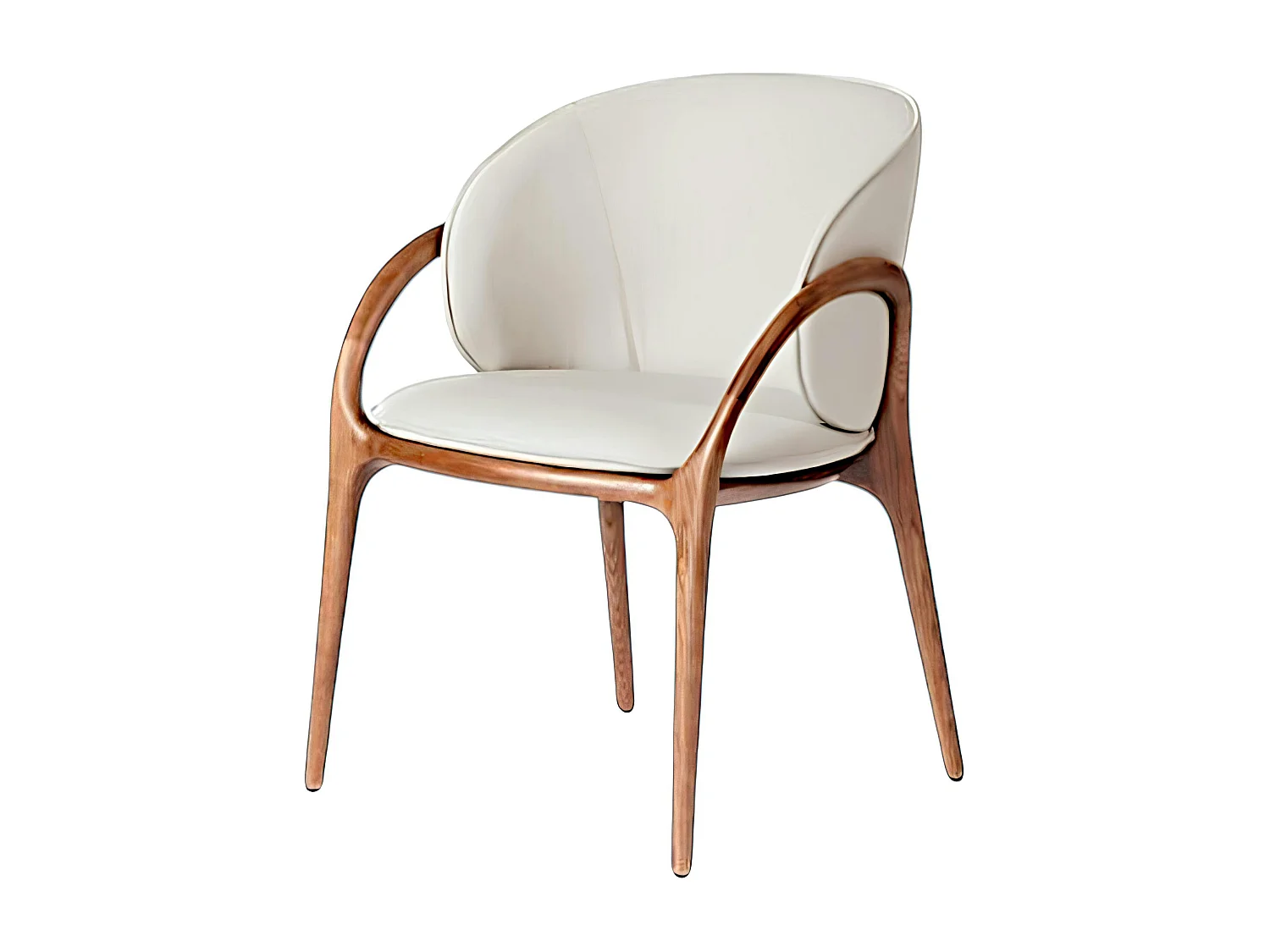 Chaise en cuir gris clair dos rond accoudoirs bois brun ALDER