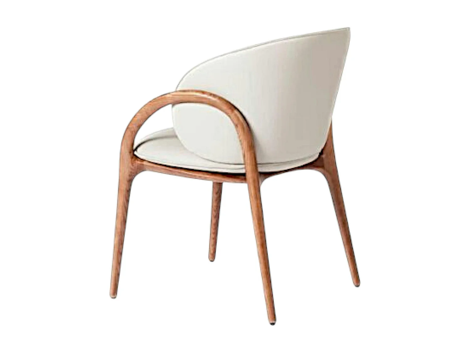 Chaise en cuir gris clair dos rond accoudoirs bois brun ALDER