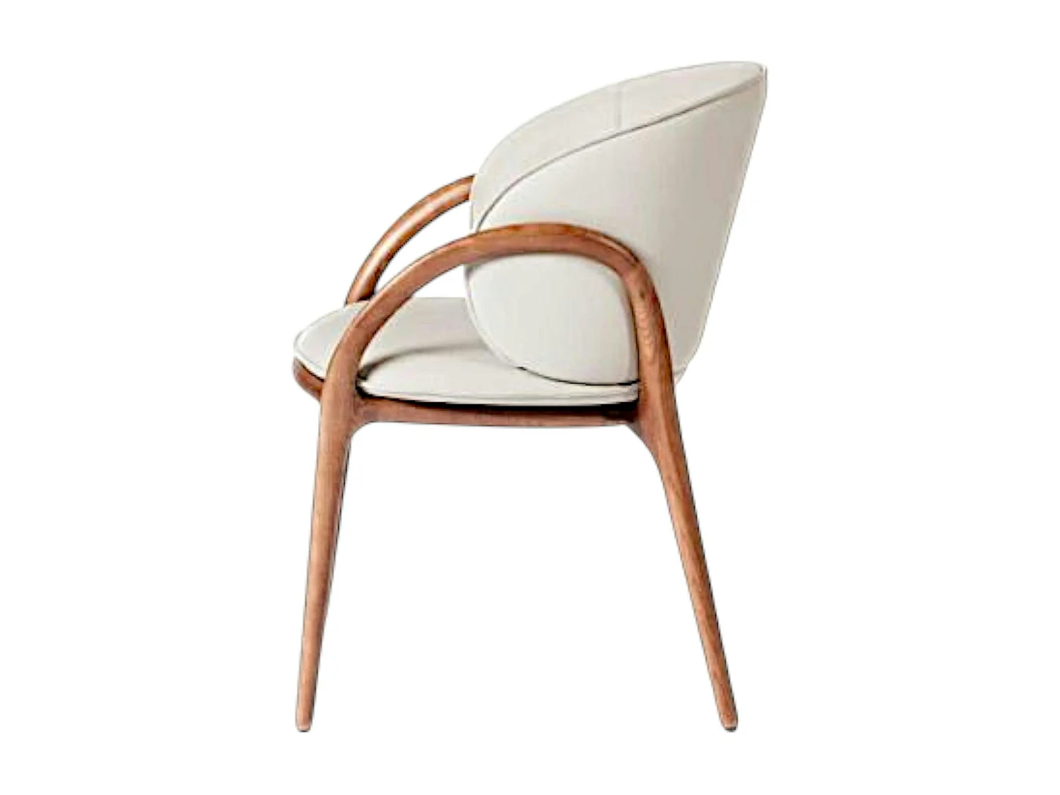 Chaise en cuir gris clair dos rond accoudoirs bois brun ALDER