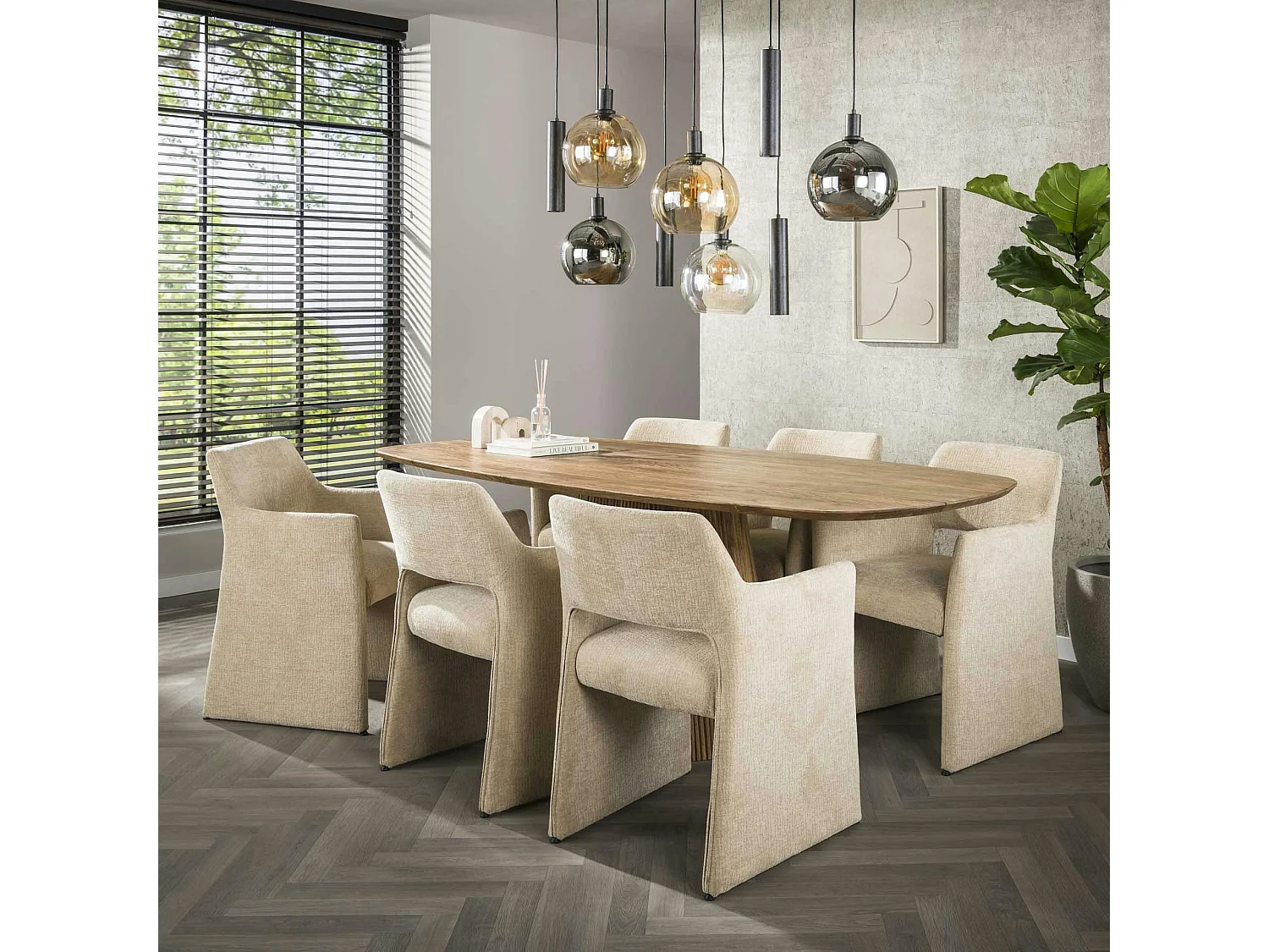 Fauteuil design beige sable à dossier ouvert (lot de 2) CREEK