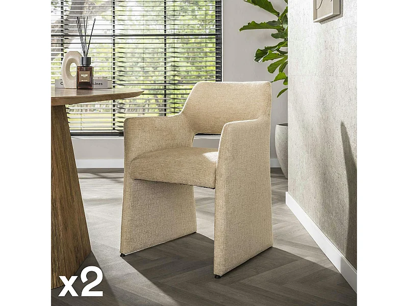 Fauteuil design beige sable à dossier ouvert (lot de 2) CREEK