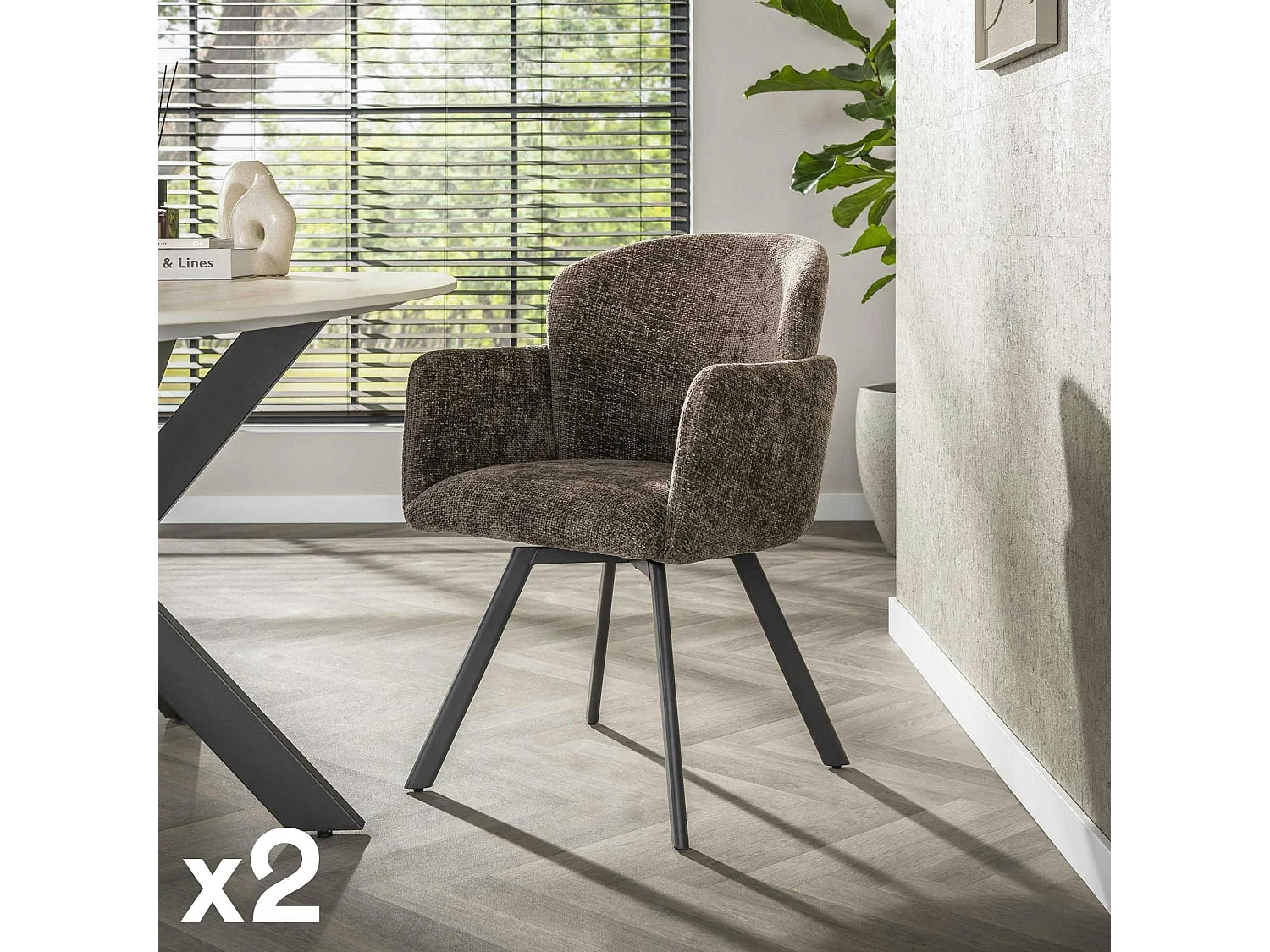 Fauteuil de table pivotant taupe texturé (lot de 2) CREEK