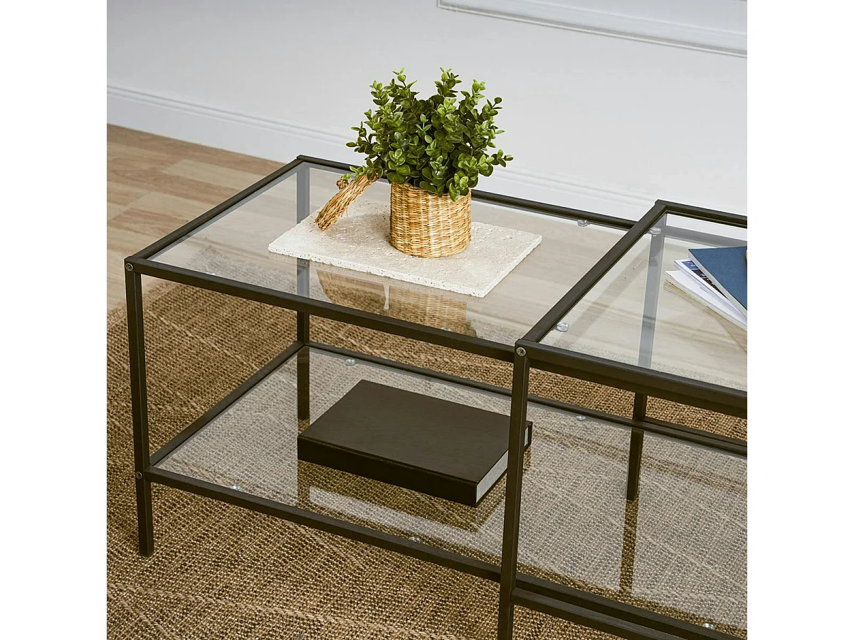 Table basse gigogne en verre à cadre noir (lot de 2) TULUM