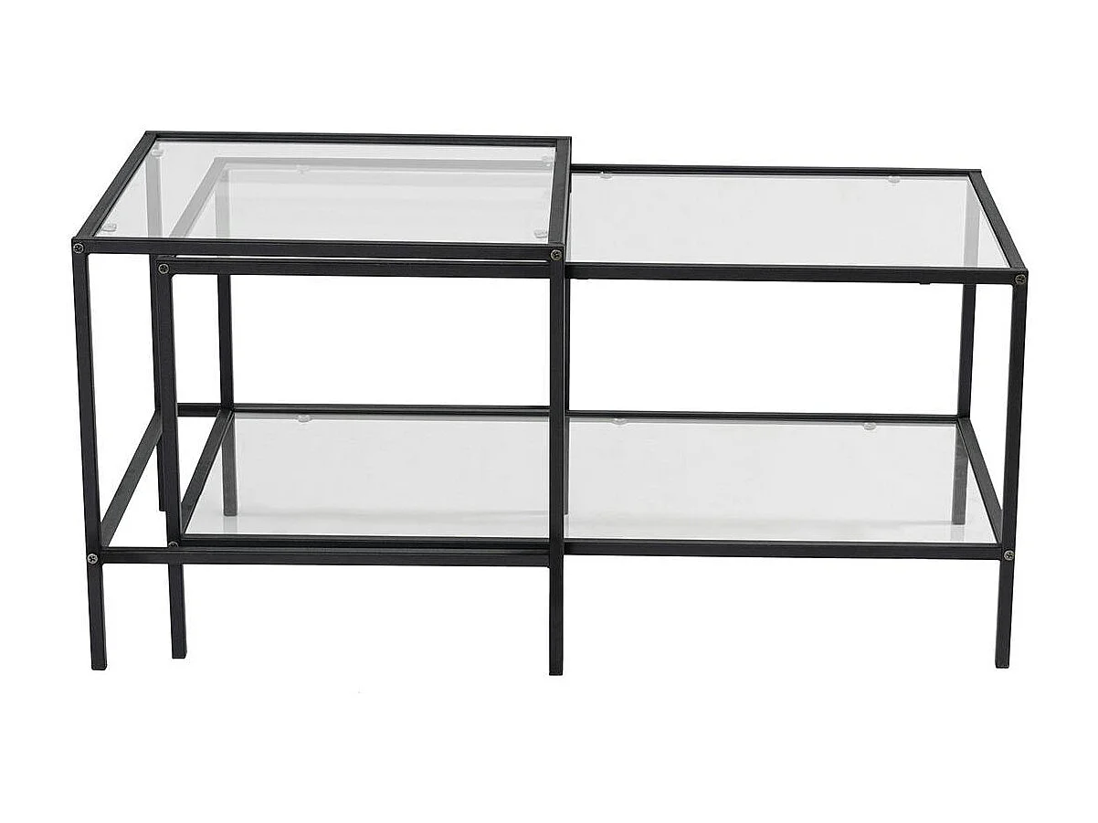 Table basse gigogne en verre à cadre noir (lot de 2) TULUM