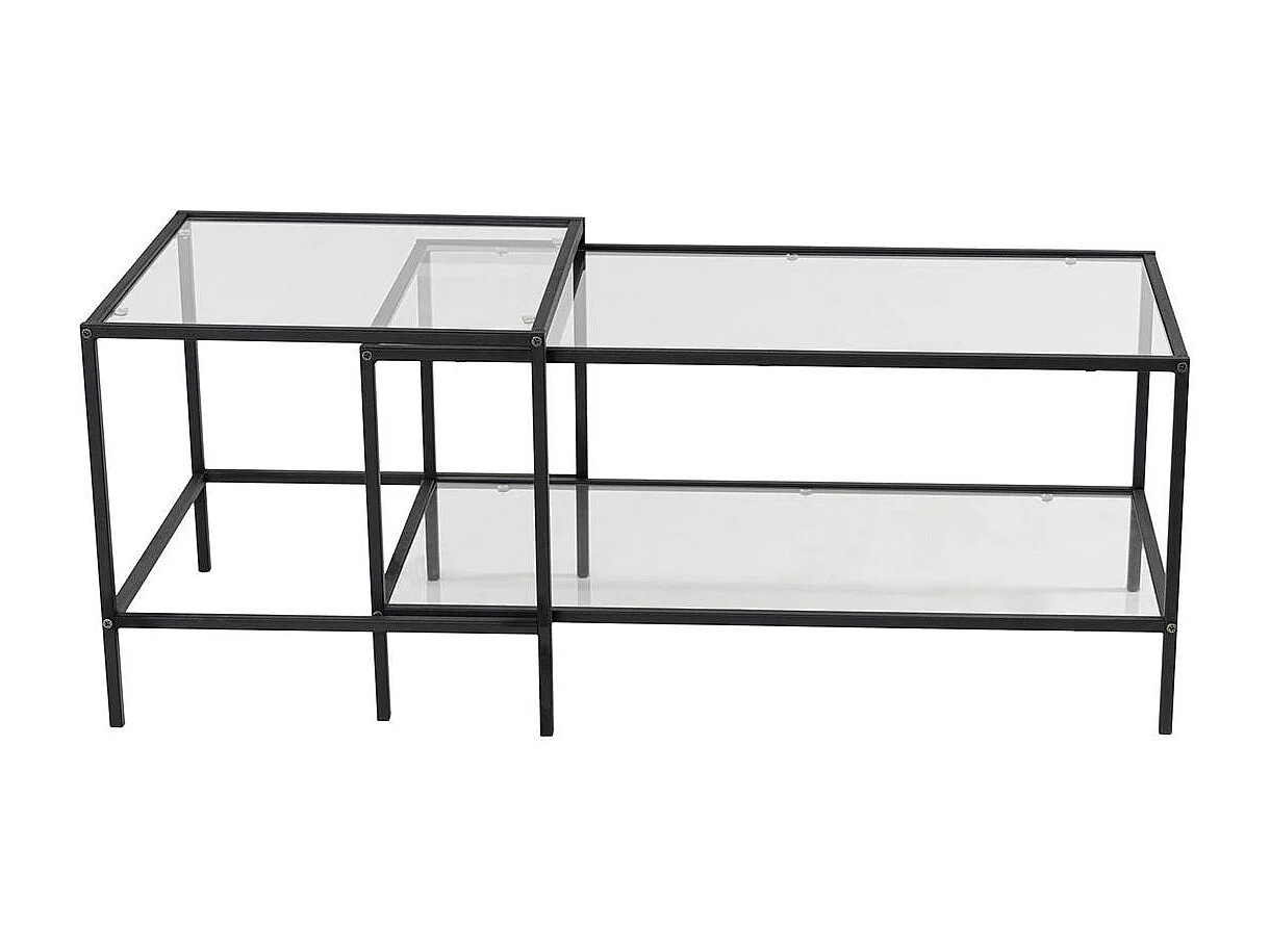 Table basse gigogne en verre à cadre noir (lot de 2) TULUM