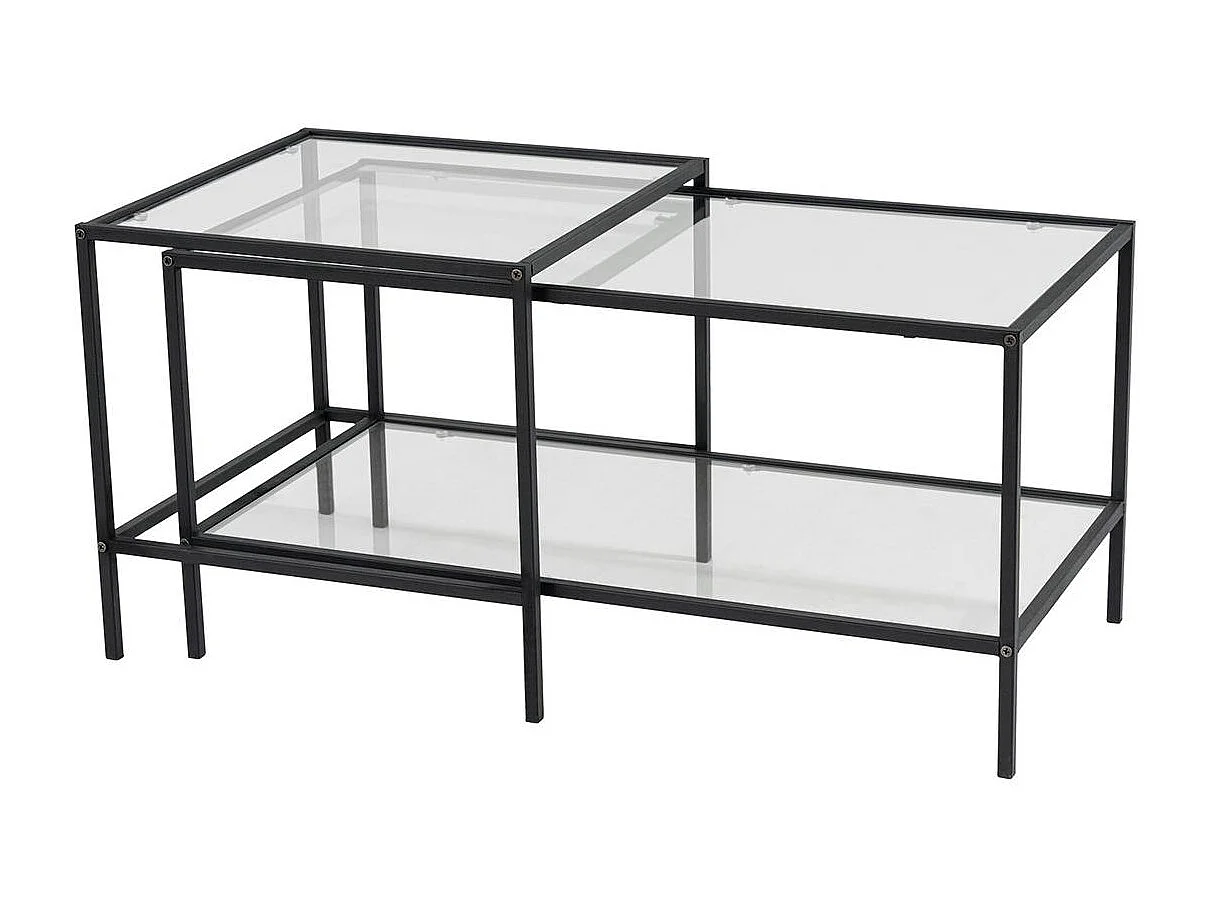 Table basse gigogne en verre à cadre noir (lot de 2) TULUM