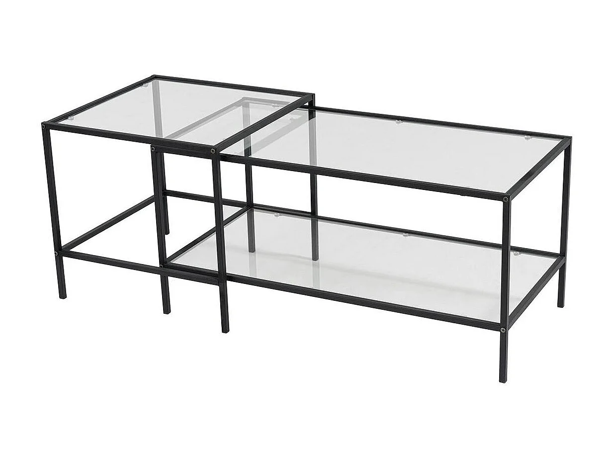 Table basse gigogne en verre à cadre noir (lot de 2) TULUM