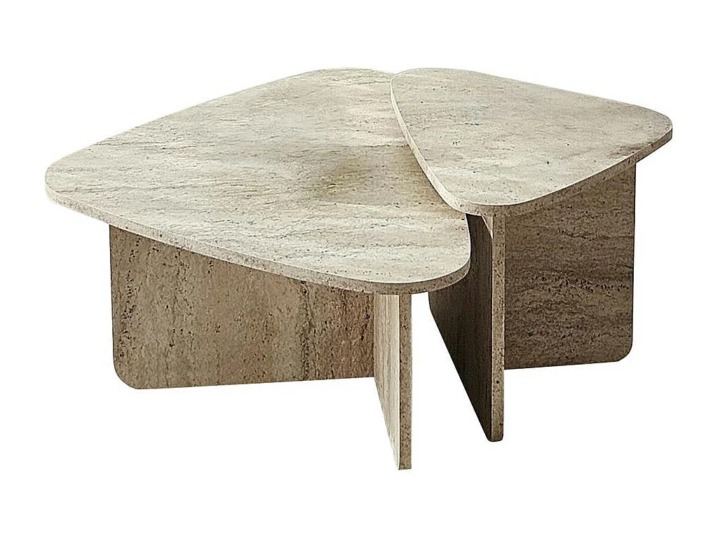 Table basse effet travertin, triangle organique (x2) MARFA