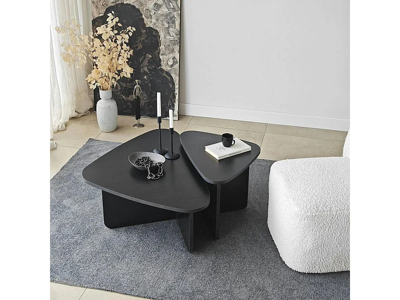Table basse gigogne noire, triangle organique (x2) MARFA