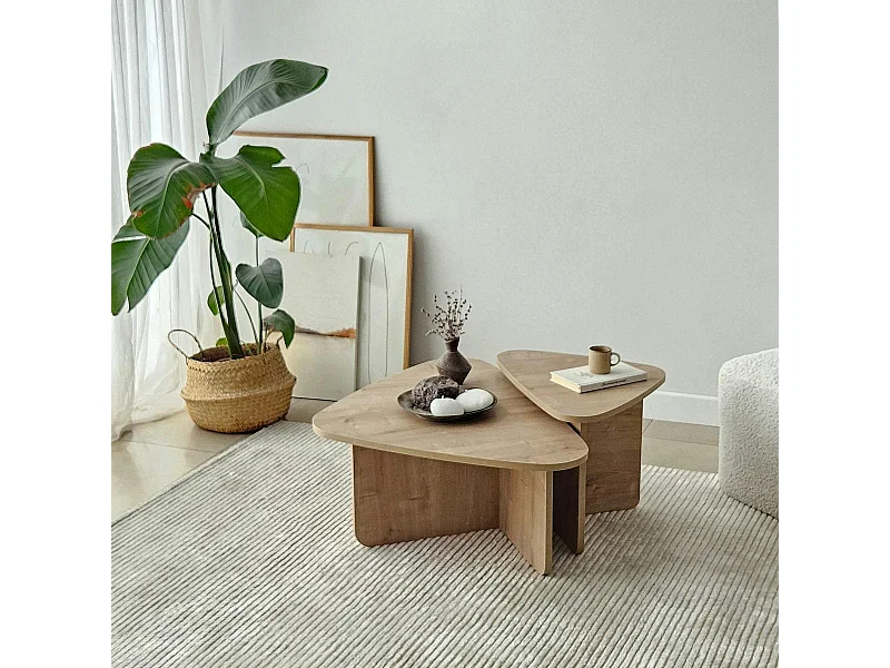 Table basse gigogne effet bois, triangle organique (x2) MARFA