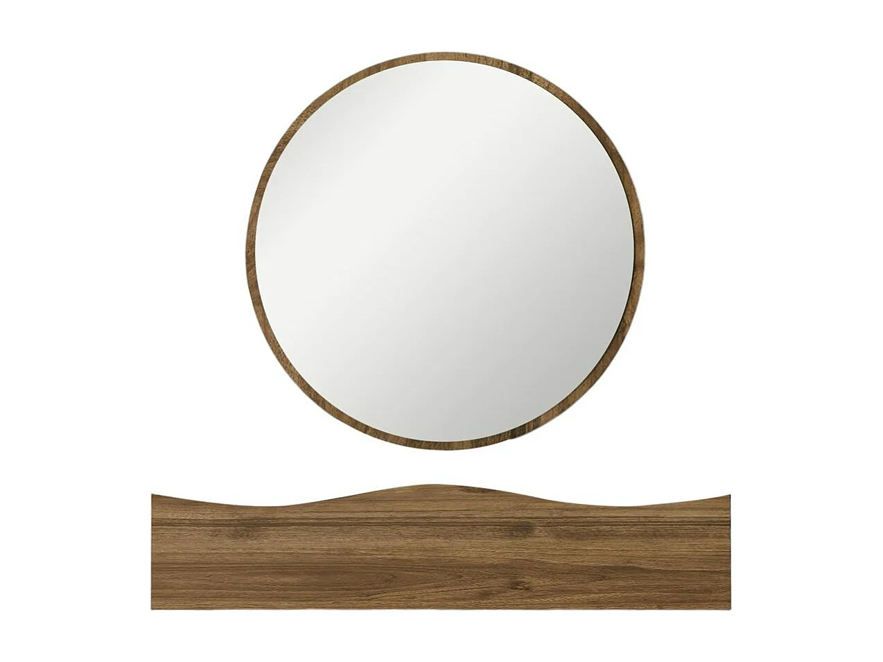 Coiffeuse murale effet bois foncé avec miroir, 2 tiroirs MARFA