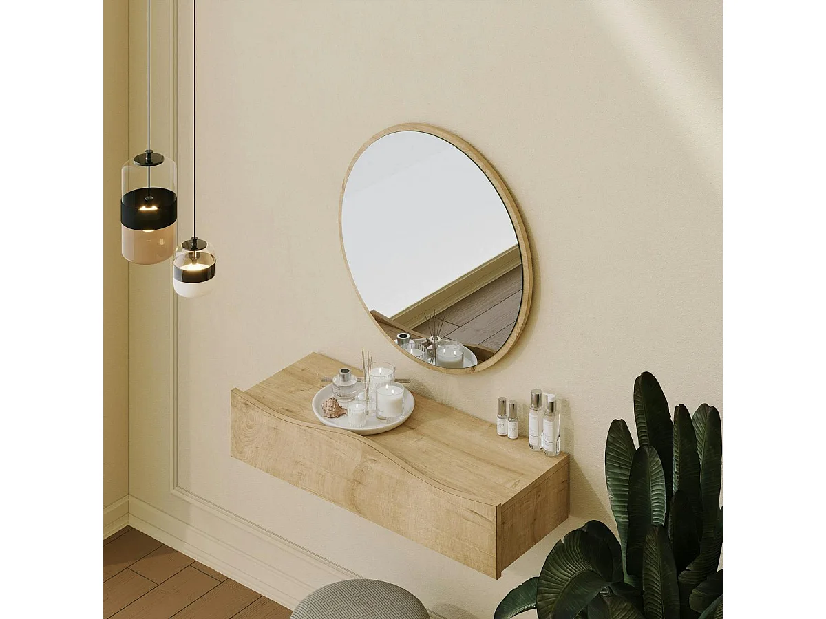 Coiffeuse murale scandinave avec miroir, 2 tiroirs MARFA