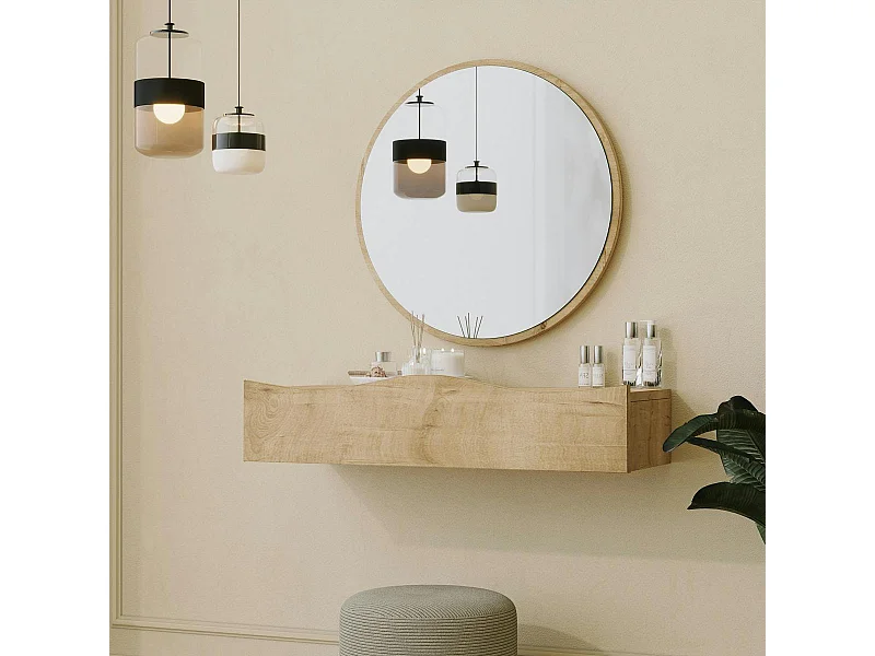 Coiffeuse murale scandinave avec miroir, 2 tiroirs MARFA