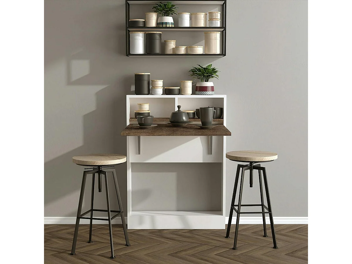 Table murale pliante effet bois foncé avec niches MARFA