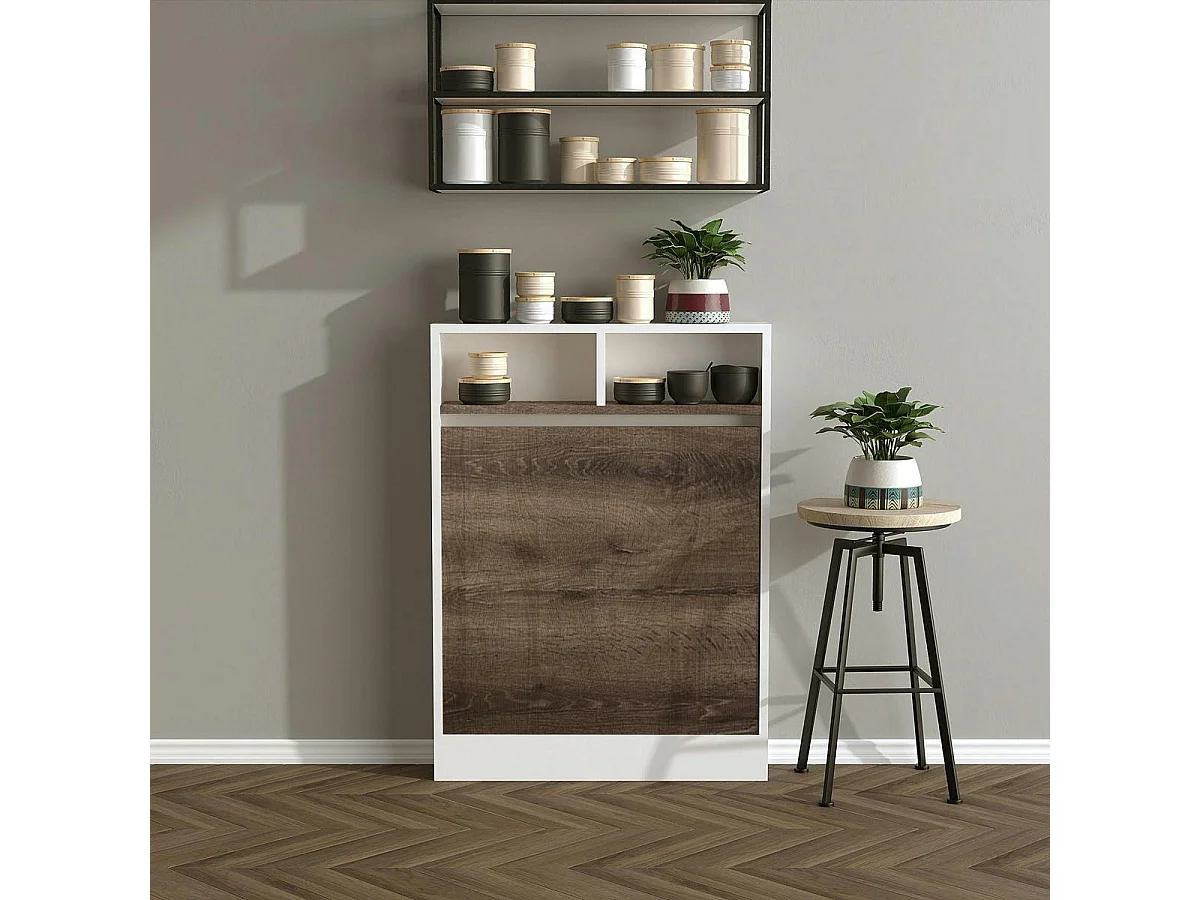 Table murale pliante effet bois foncé avec niches MARFA