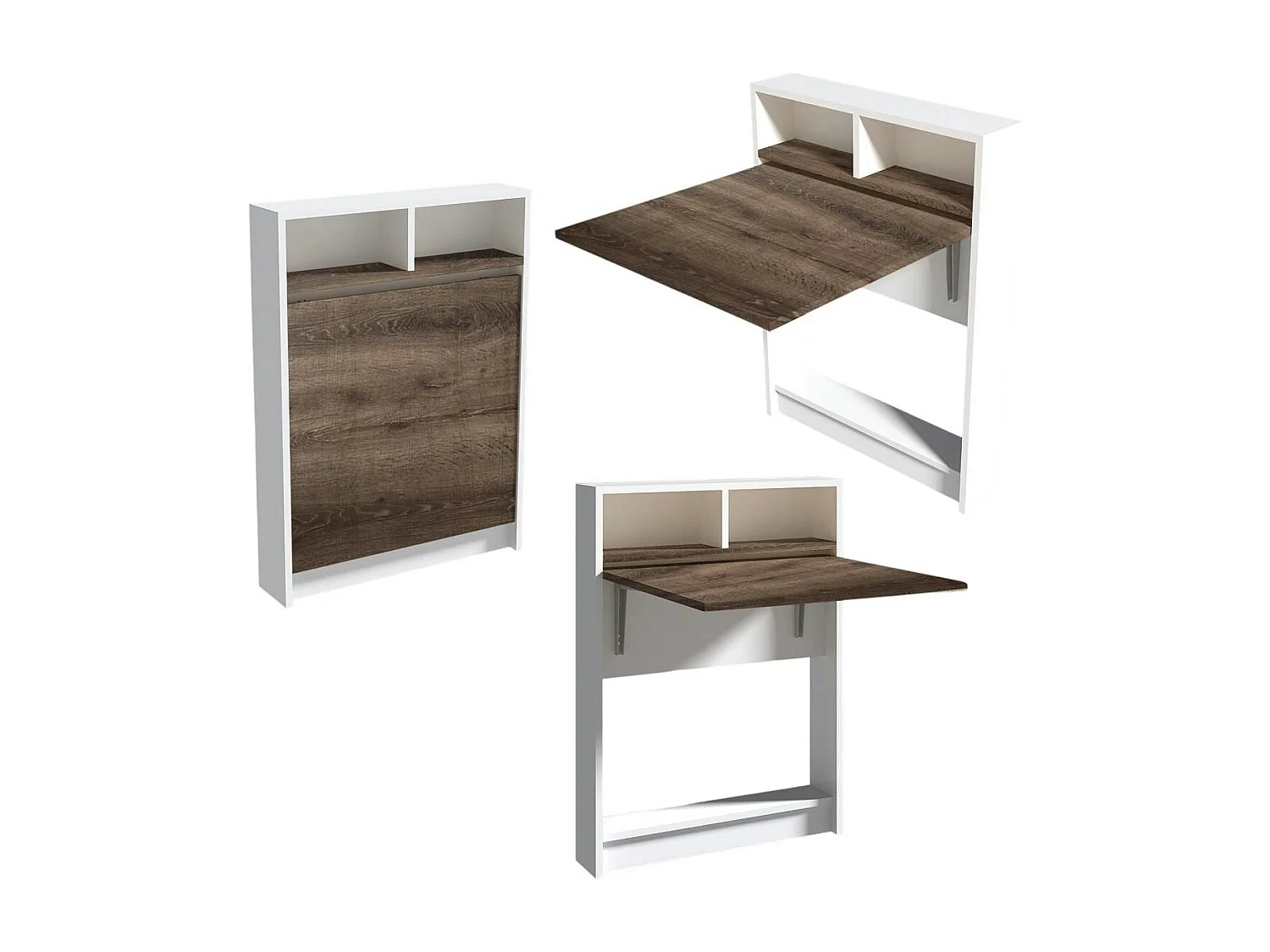 Table murale pliante effet bois foncé avec niches MARFA