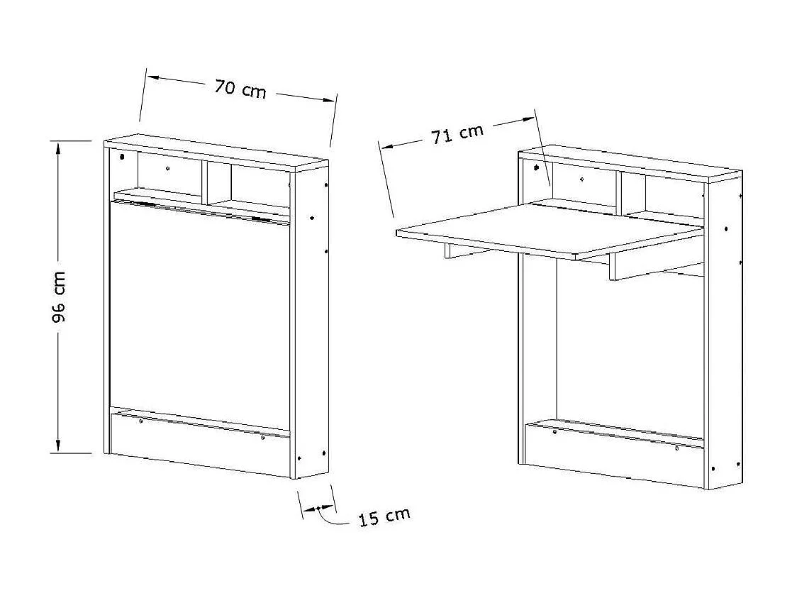 Table murale pliante effet bois foncé avec niches MARFA