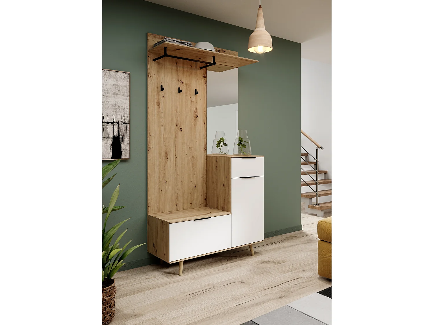 Mueble de entrada Nordic A roble artesanal / blanco 100 cm
