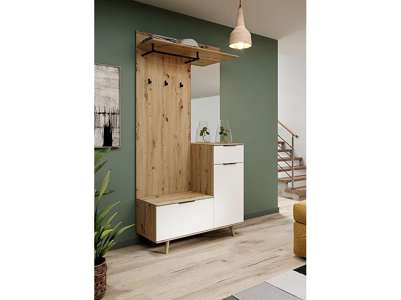 Mueble de entrada Nordic A roble artesanal / blanco 100 cm