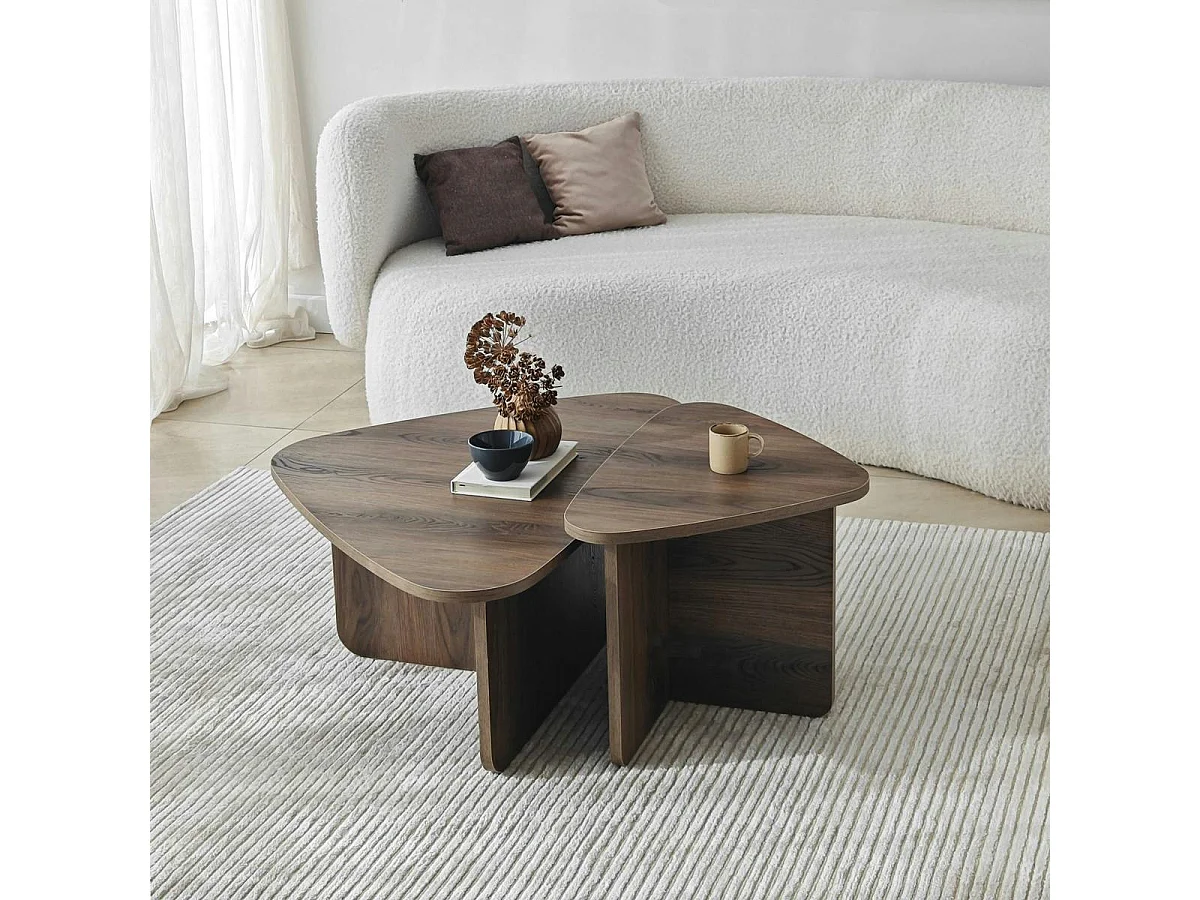 Table basse effet noyer, triangle organique (x2) MARFA