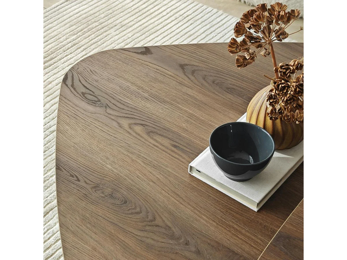 Table basse effet noyer, triangle organique (x2) MARFA