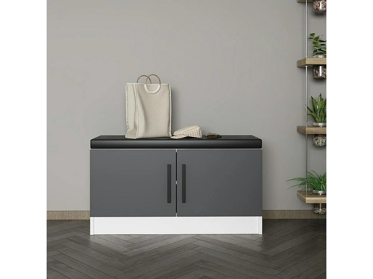 Banc d’entrée avec rangement chaussures 2 portes grises MARFA