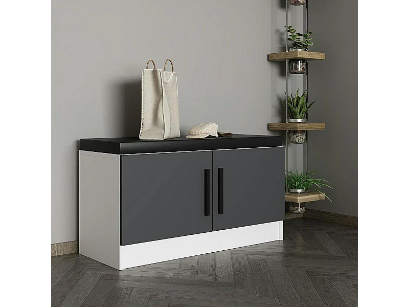 Banc d’entrée avec rangement chaussures 2 portes grises MARFA