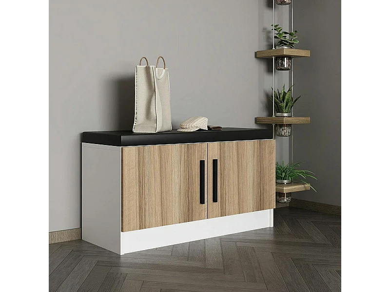 Banc d’entrée avec rangement 2 portes décor bois MARFA